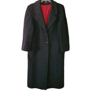Vtg ALORNA USA Wool Blend Trench Coat Womens M Charcoal Gray Single Breasted